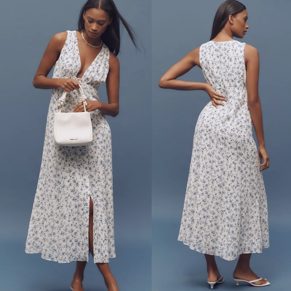 NWT Reformation Ceara Gracie Plunge Neck Midi Dress Anthropologie - Picture 1 of 9